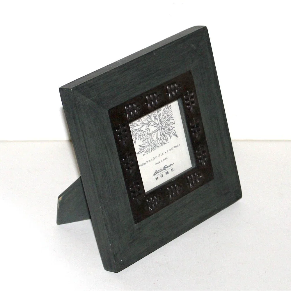 Eddie Bauer Home Photo Frame Wood Metal dark green rustic cabin country 3 x 3
